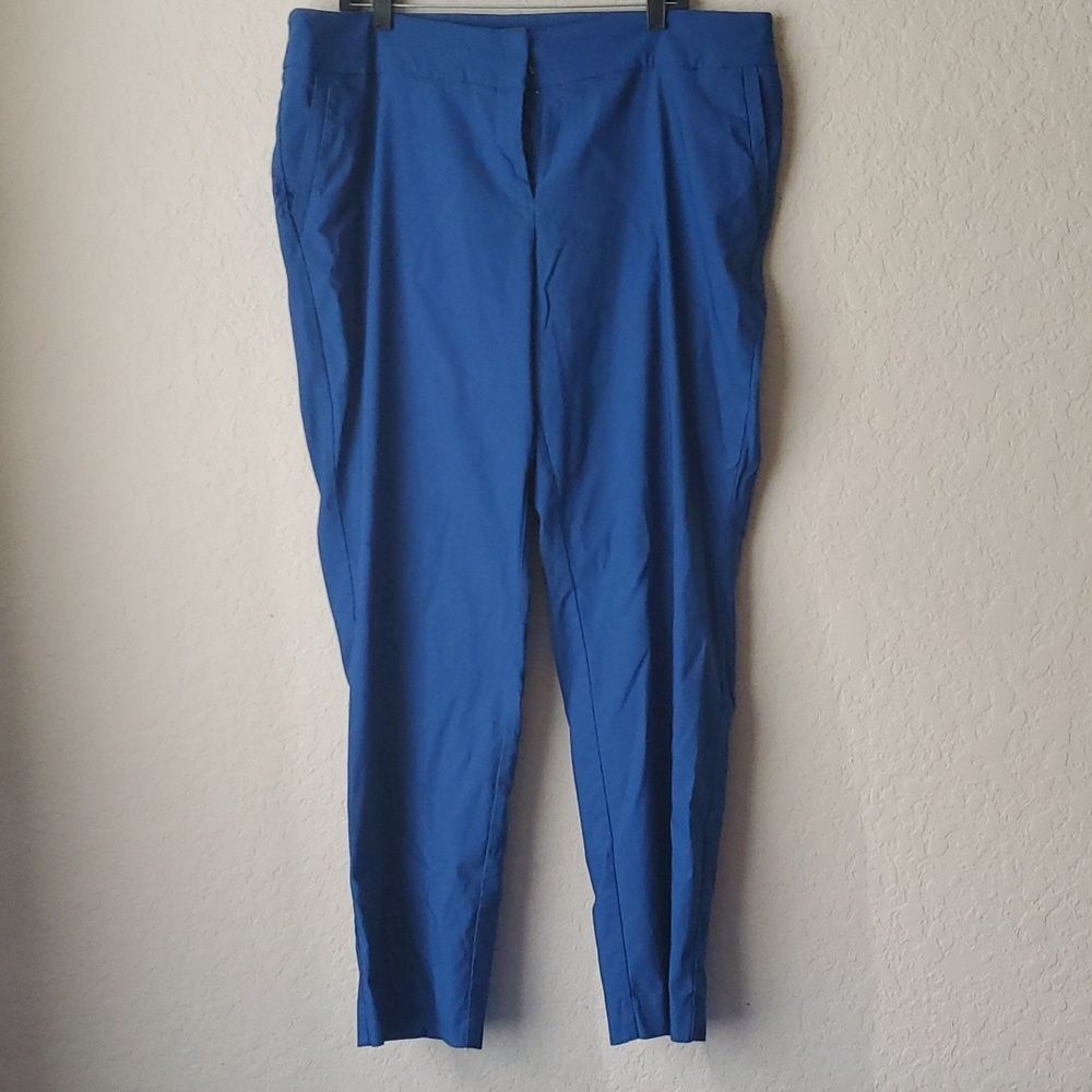 Worthington Slim Leg Cropped Pants Size 18W Blue Ankle Trouser Hole